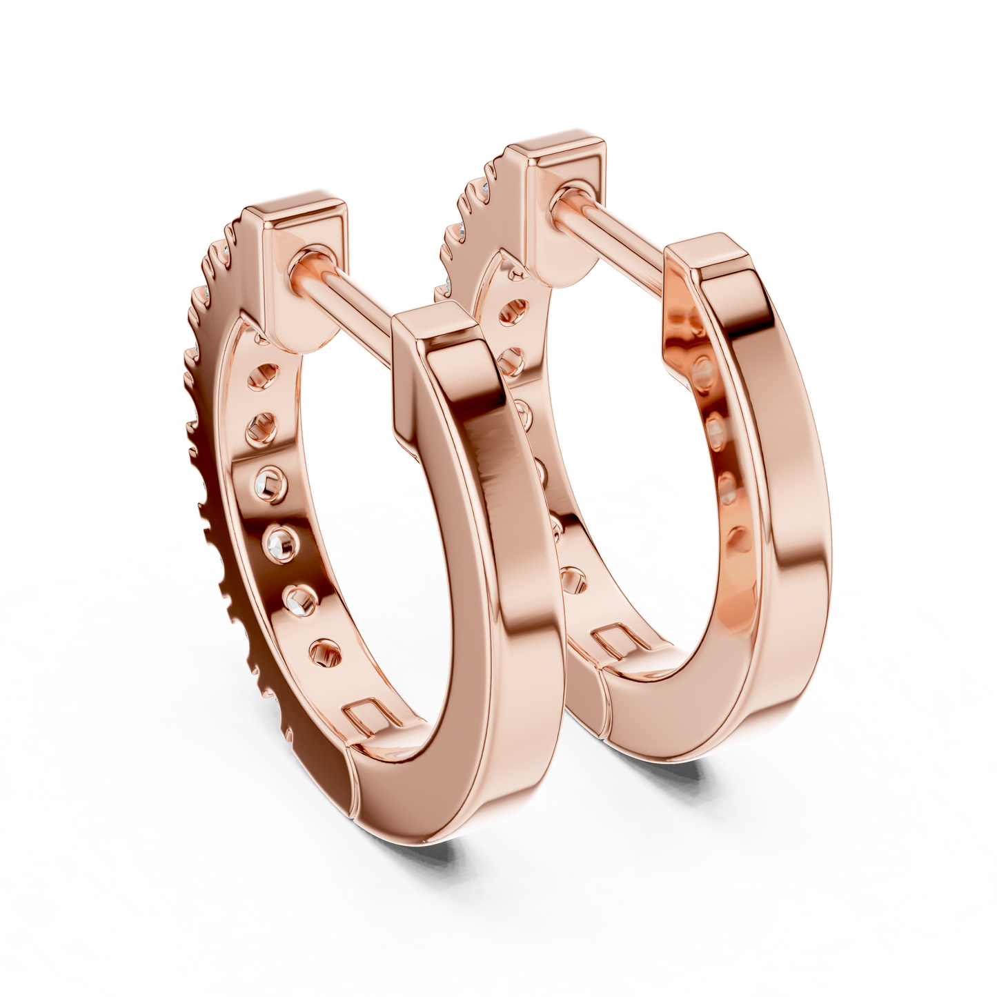 Lab Grown Diamond Huggie Hoop Earrings in 14k Rose Gold