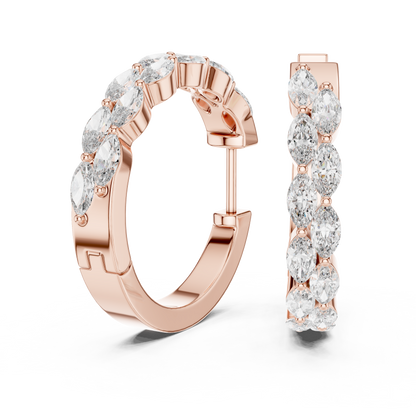 Staggered Marquise Lab Grown Diamond Huggie Earrings in 14k Yellow Gold