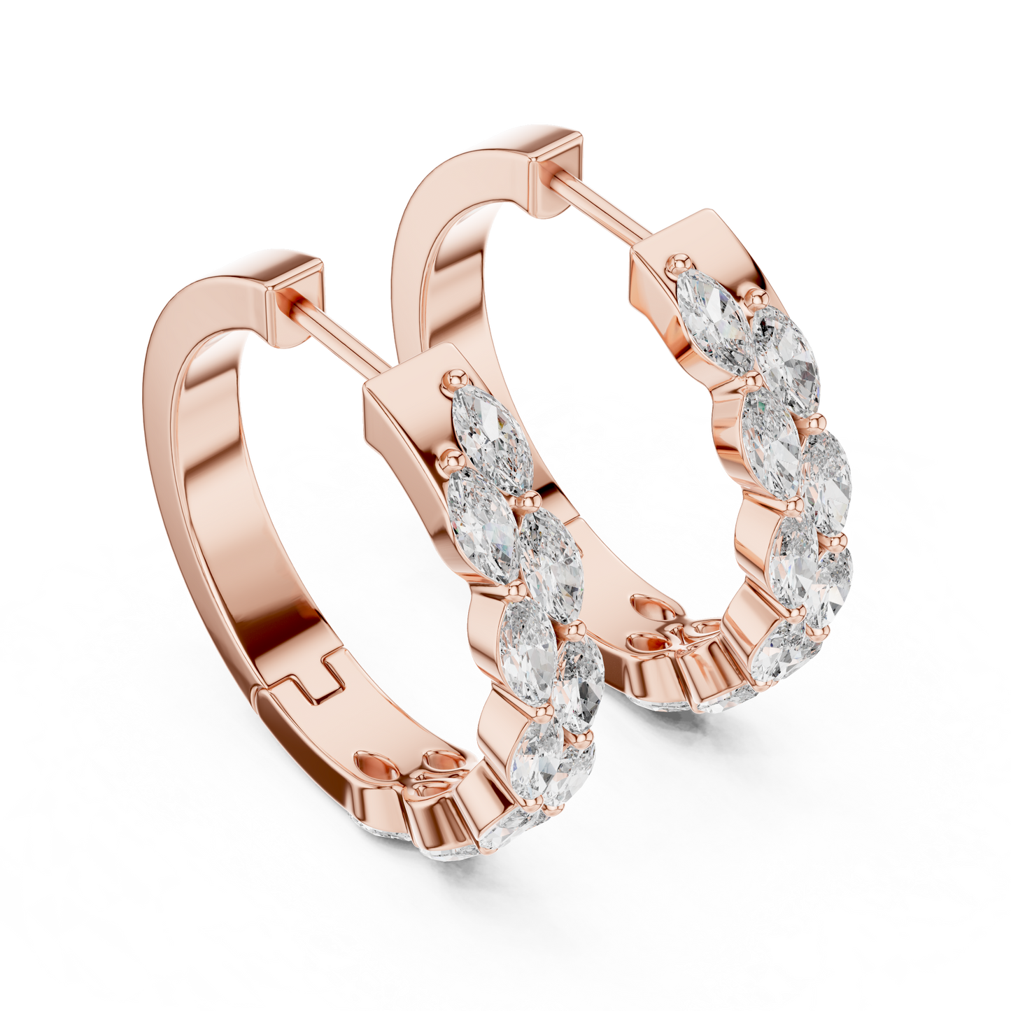 Staggered Marquise Lab Grown Diamond Huggie Earrings in 14k Yellow Gold
