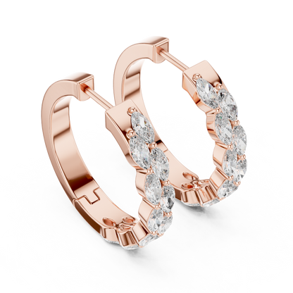 Staggered Marquise Lab Grown Diamond Huggie Earrings in 14k Yellow Gold
