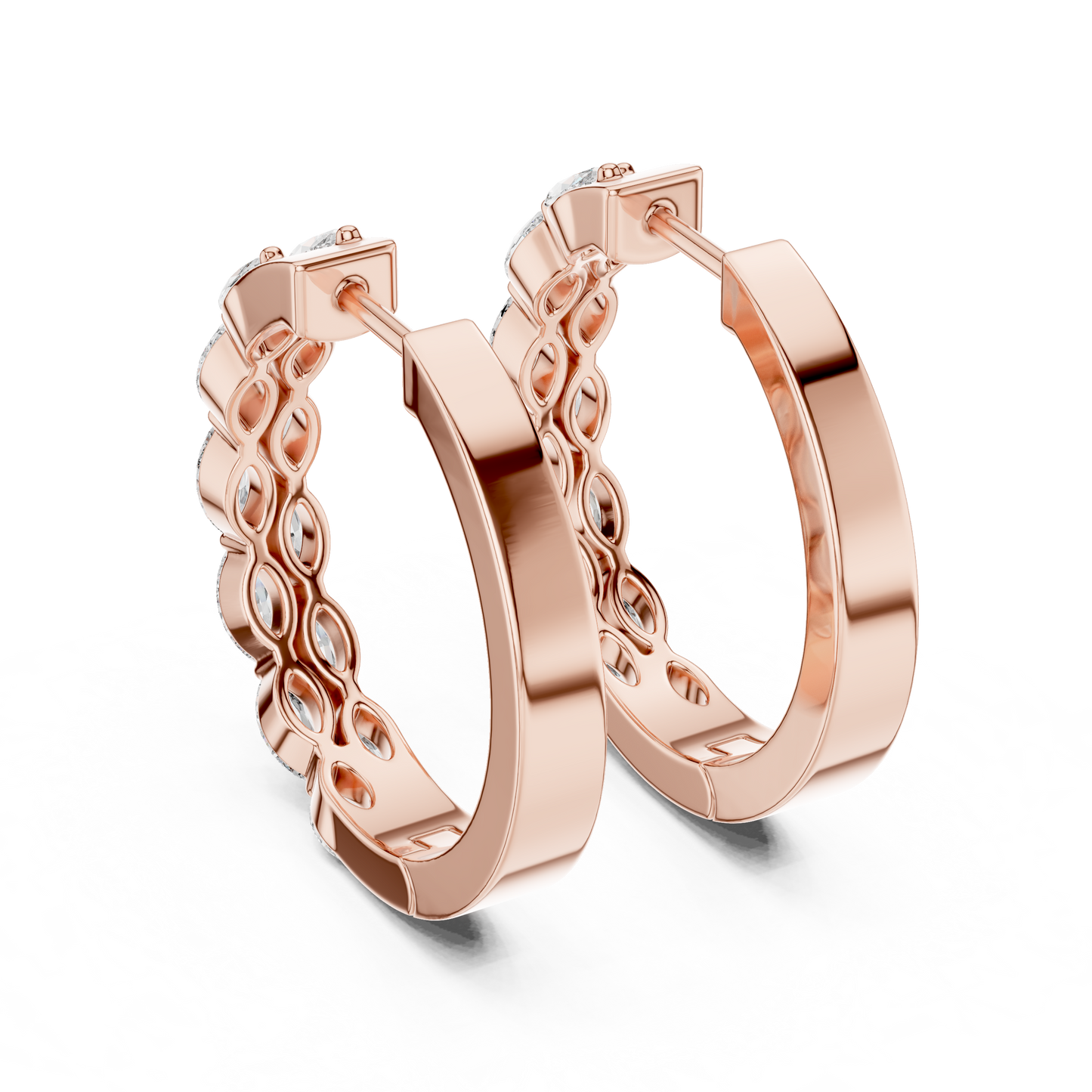 Staggered Marquise Lab Grown Diamond Huggie Earrings in 14k Yellow Gold
