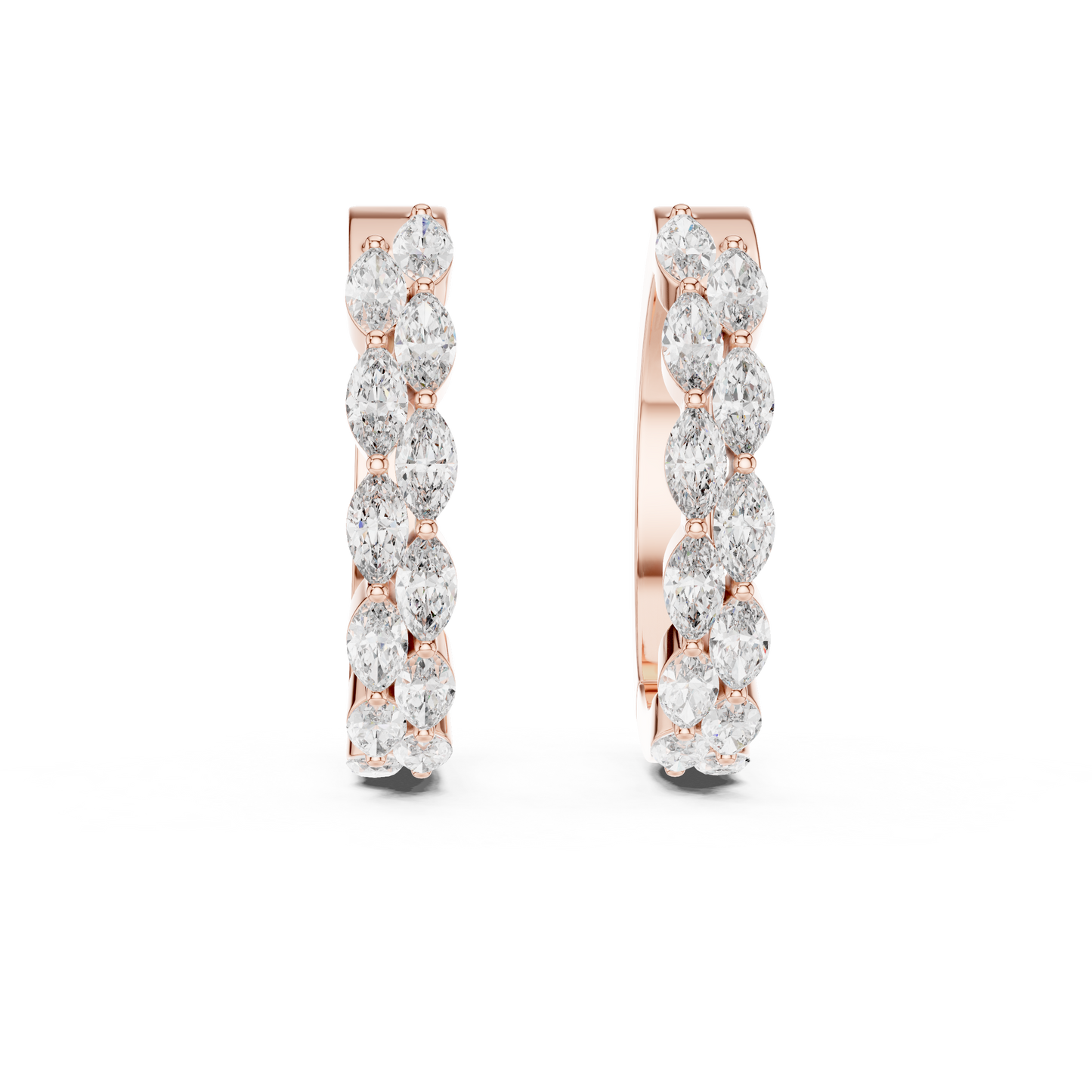 Staggered Marquise Lab Grown Diamond Huggie Earrings in 14k Yellow Gold