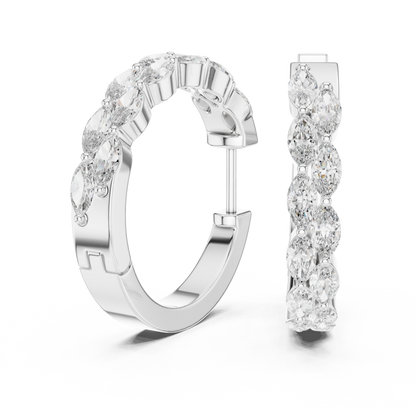 Staggered Marquise Lab Grown Diamond Huggie Earrings in 14k Yellow Gold