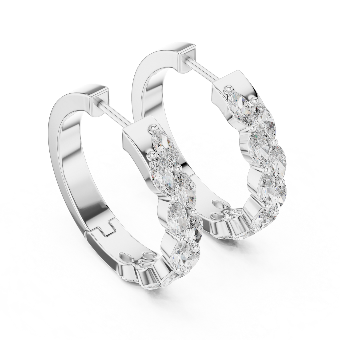 Staggered Marquise Lab Grown Diamond Huggie Earrings in 14k Yellow Gold