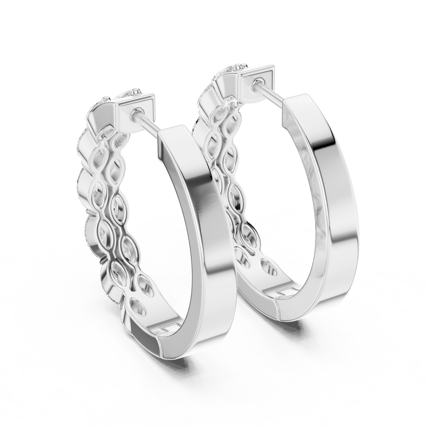 Staggered Marquise Lab Grown Diamond Huggie Earrings in 14k Yellow Gold