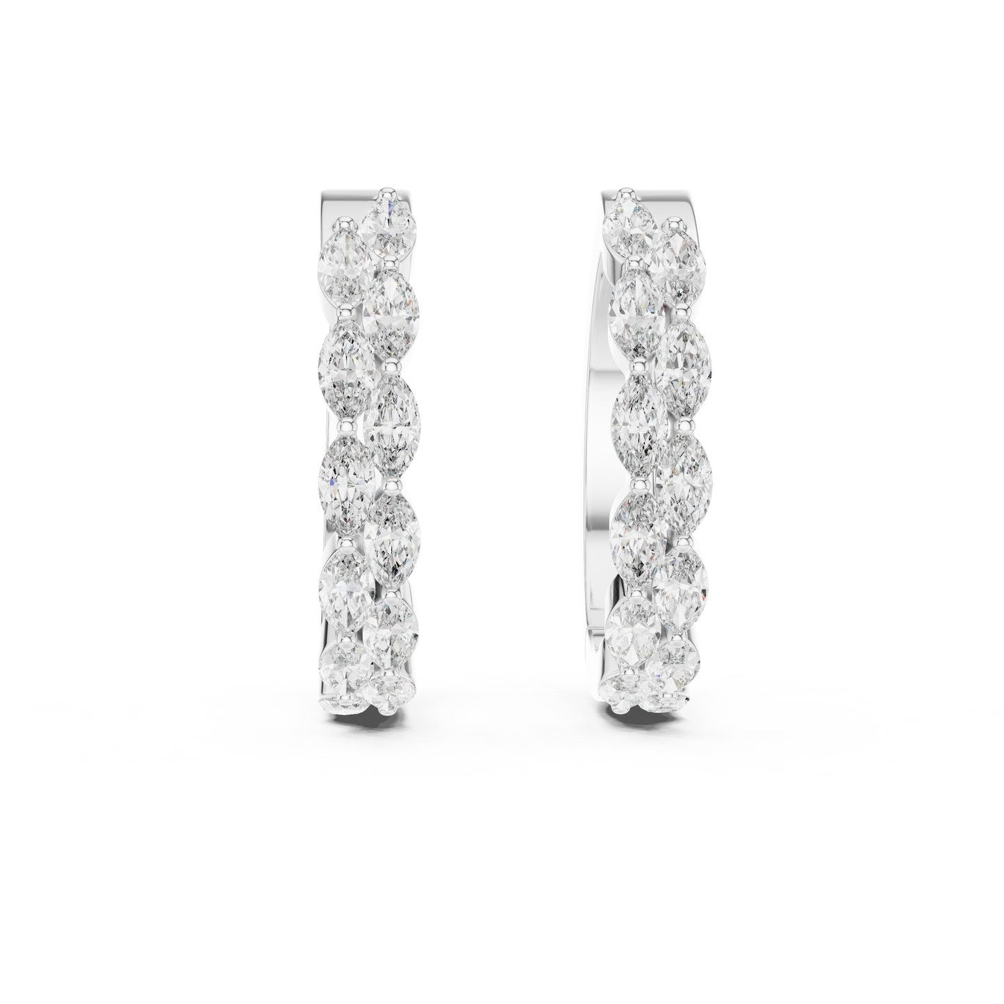 Staggered Marquise Lab Grown Diamond Huggie Earrings in 14k Yellow Gold