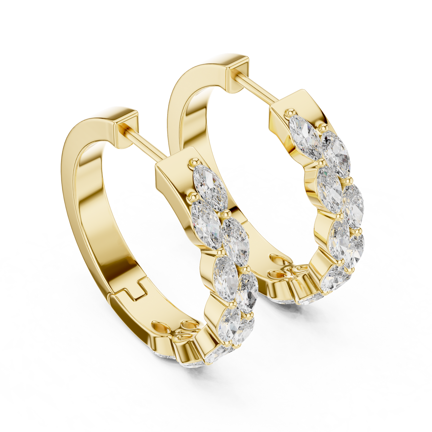 Staggered Marquise Lab Grown Diamond Huggie Earrings in 14k Yellow Gold