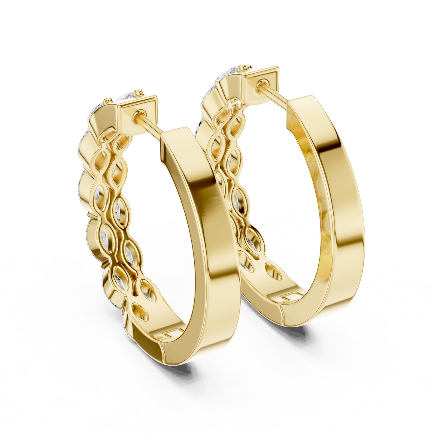 Staggered Marquise Lab Grown Diamond Huggie Earrings in 14k Yellow Gold