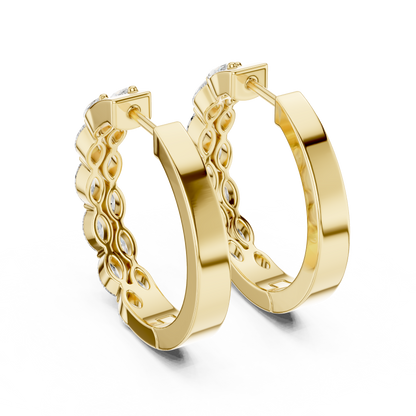 Staggered Marquise Lab Grown Diamond Huggie Earrings in 14k Yellow Gold