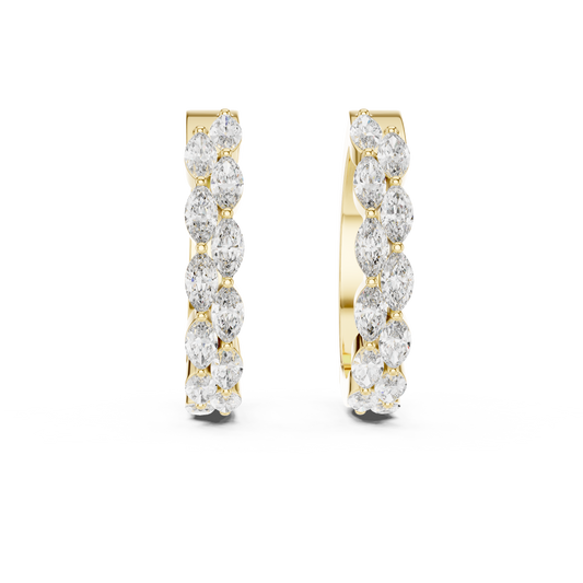 Staggered Marquise Lab Grown Diamond Huggie Earrings in 14k Yellow Gold