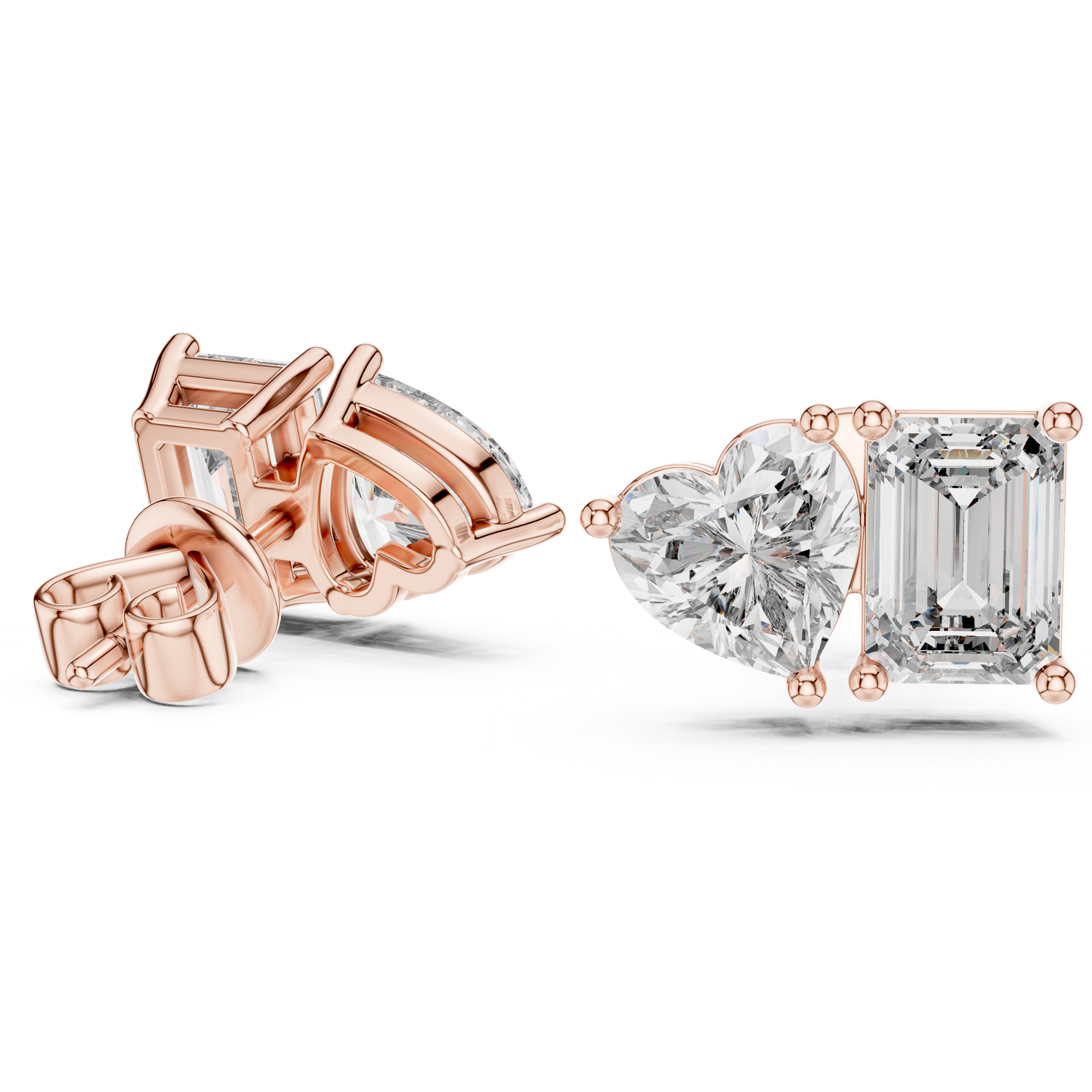 Toi et Moi Heart and Emerald Lab Grown Diamond Stud Earrings