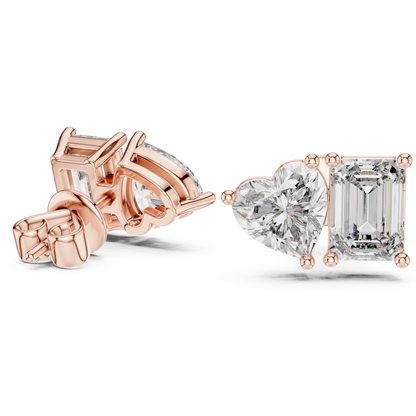 Toi et Moi Heart and Emerald Lab Grown Diamond Stud Earrings
