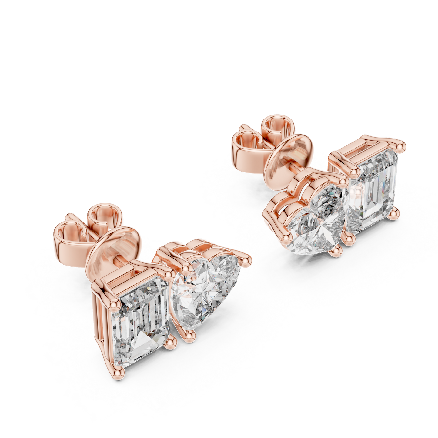 Toi et Moi Heart and Emerald Lab Grown Diamond Stud Earrings