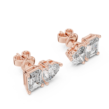 Toi et Moi Heart and Emerald Lab Grown Diamond Stud Earrings