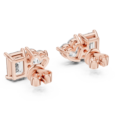 Toi et Moi Heart and Emerald Lab Grown Diamond Stud Earrings