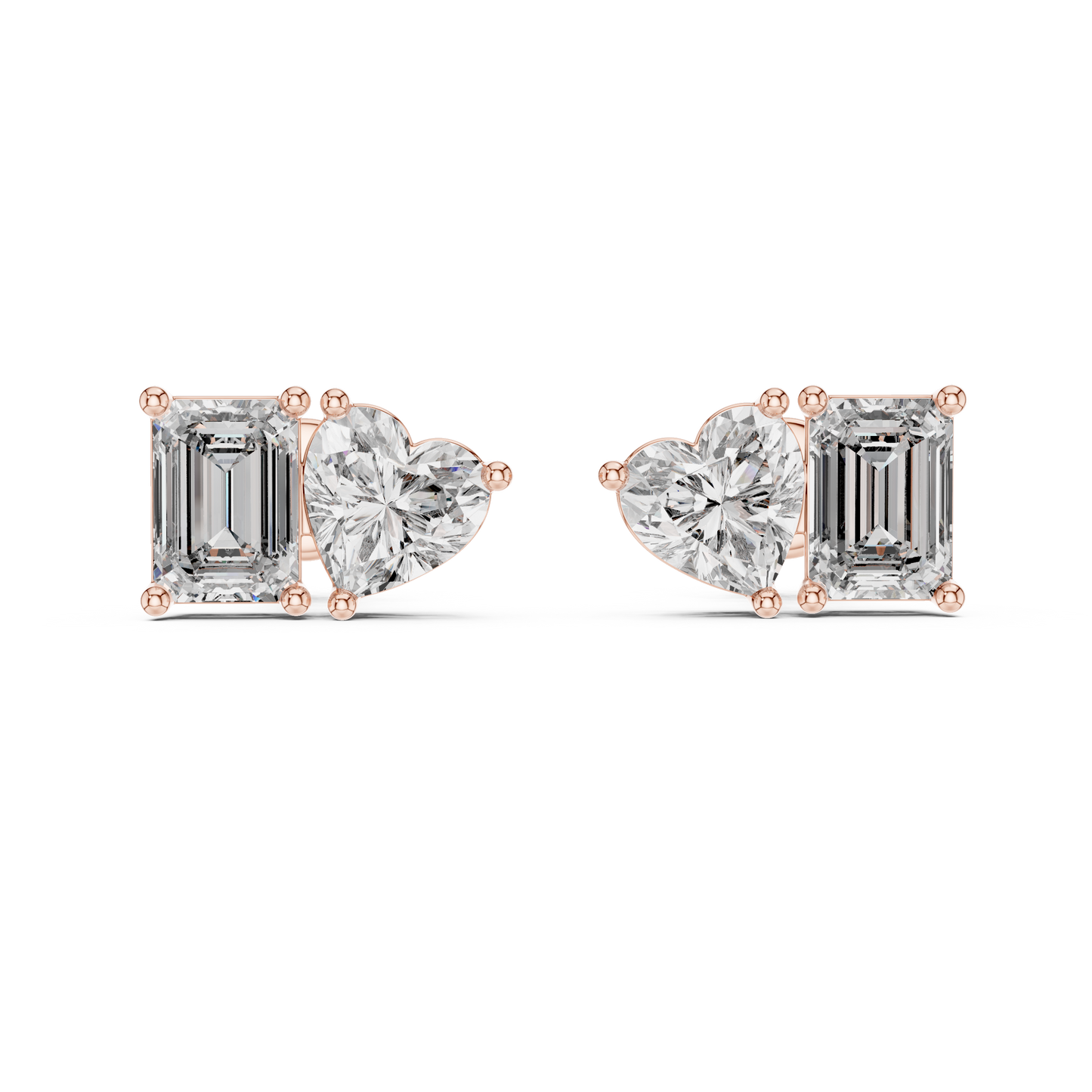Toi et Moi Heart and Emerald Lab Grown Diamond Stud Earrings