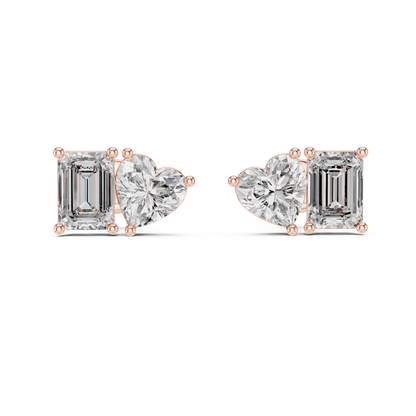 Toi et Moi Heart and Emerald Lab Grown Diamond Stud Earrings