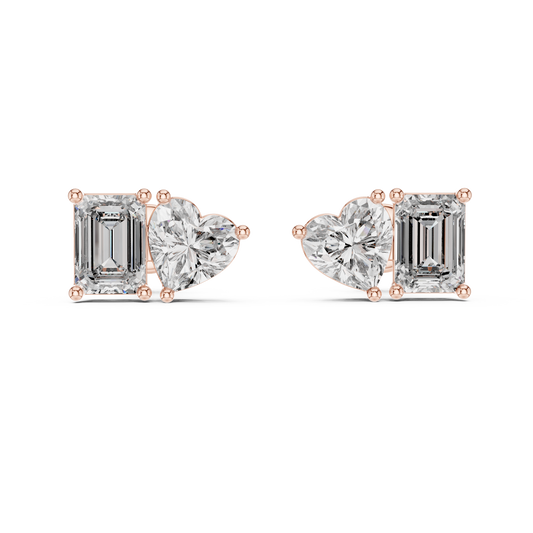 Toi et Moi Heart and Emerald Lab Grown Diamond Stud Earrings