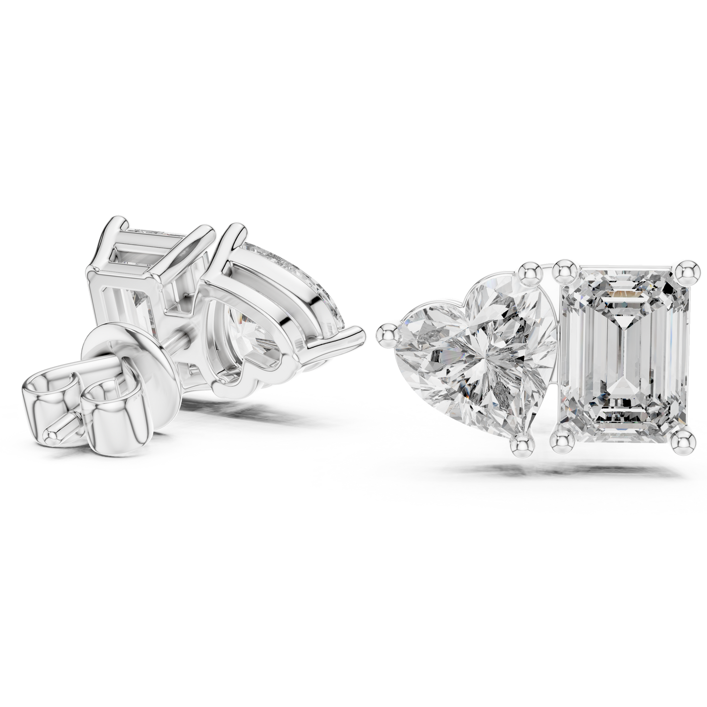 Toi et Moi Heart and Emerald Lab Grown Diamond Stud Earrings