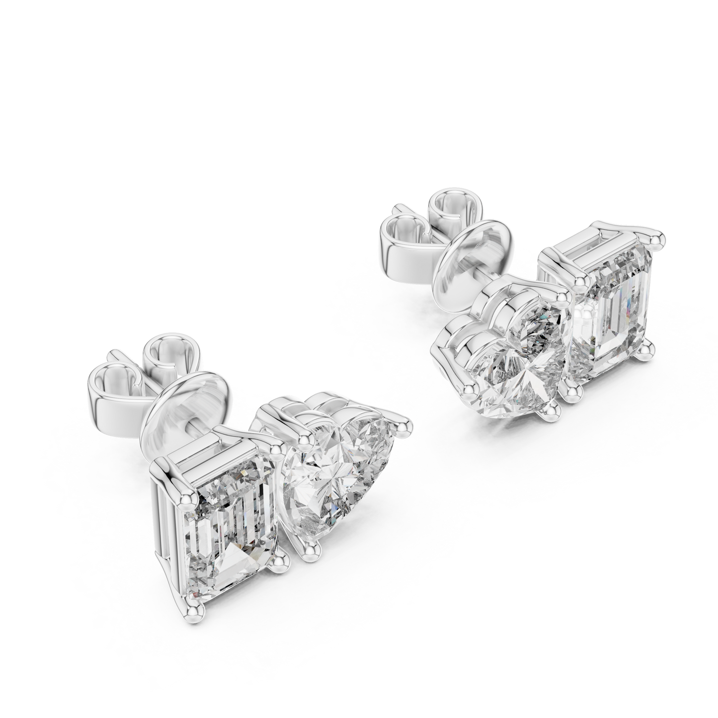 Toi et Moi Heart and Emerald Lab Grown Diamond Stud Earrings