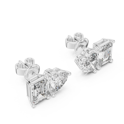 Toi et Moi Heart and Emerald Lab Grown Diamond Stud Earrings