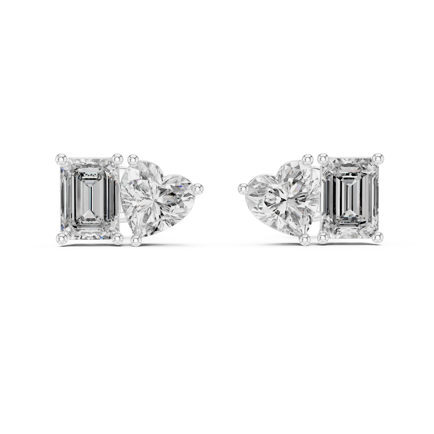 Toi et Moi Heart and Emerald Lab Grown Diamond Stud Earrings