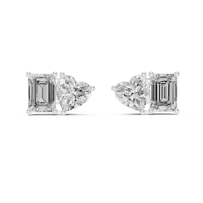 Toi et Moi Heart and Emerald Lab Grown Diamond Stud Earrings