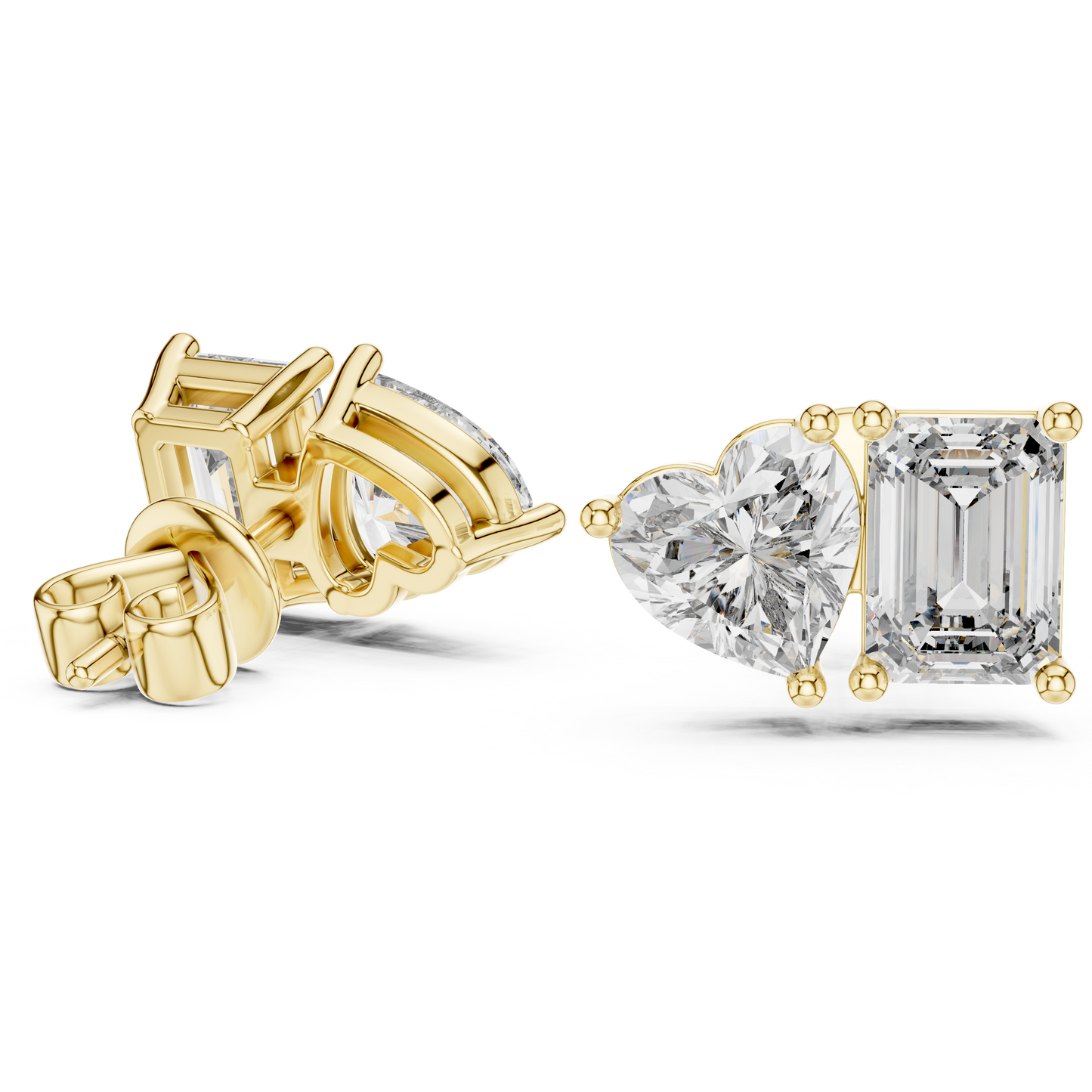 Toi et Moi Heart and Emerald Lab Grown Diamond Stud Earrings