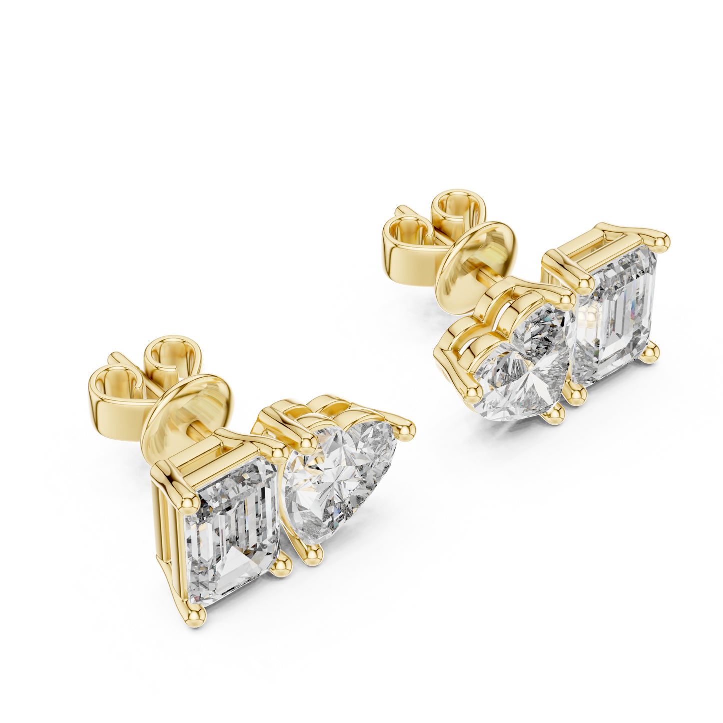 Toi et Moi Heart and Emerald Lab Grown Diamond Stud Earrings