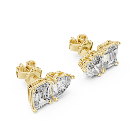 Toi et Moi Heart and Emerald Lab Grown Diamond Stud Earrings