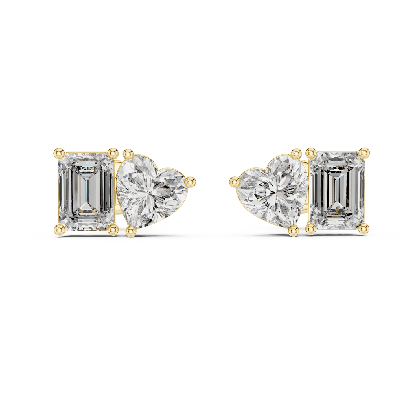 Toi et Moi Heart and Emerald Lab Grown Diamond Stud Earrings