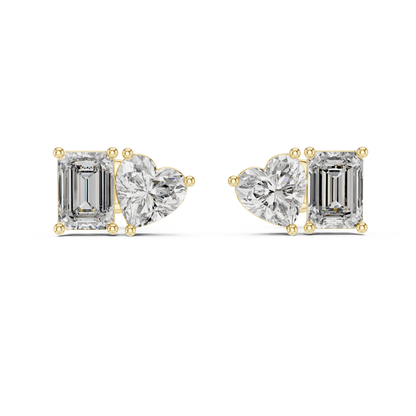 Toi et Moi Heart and Emerald Lab Grown Diamond Stud Earrings