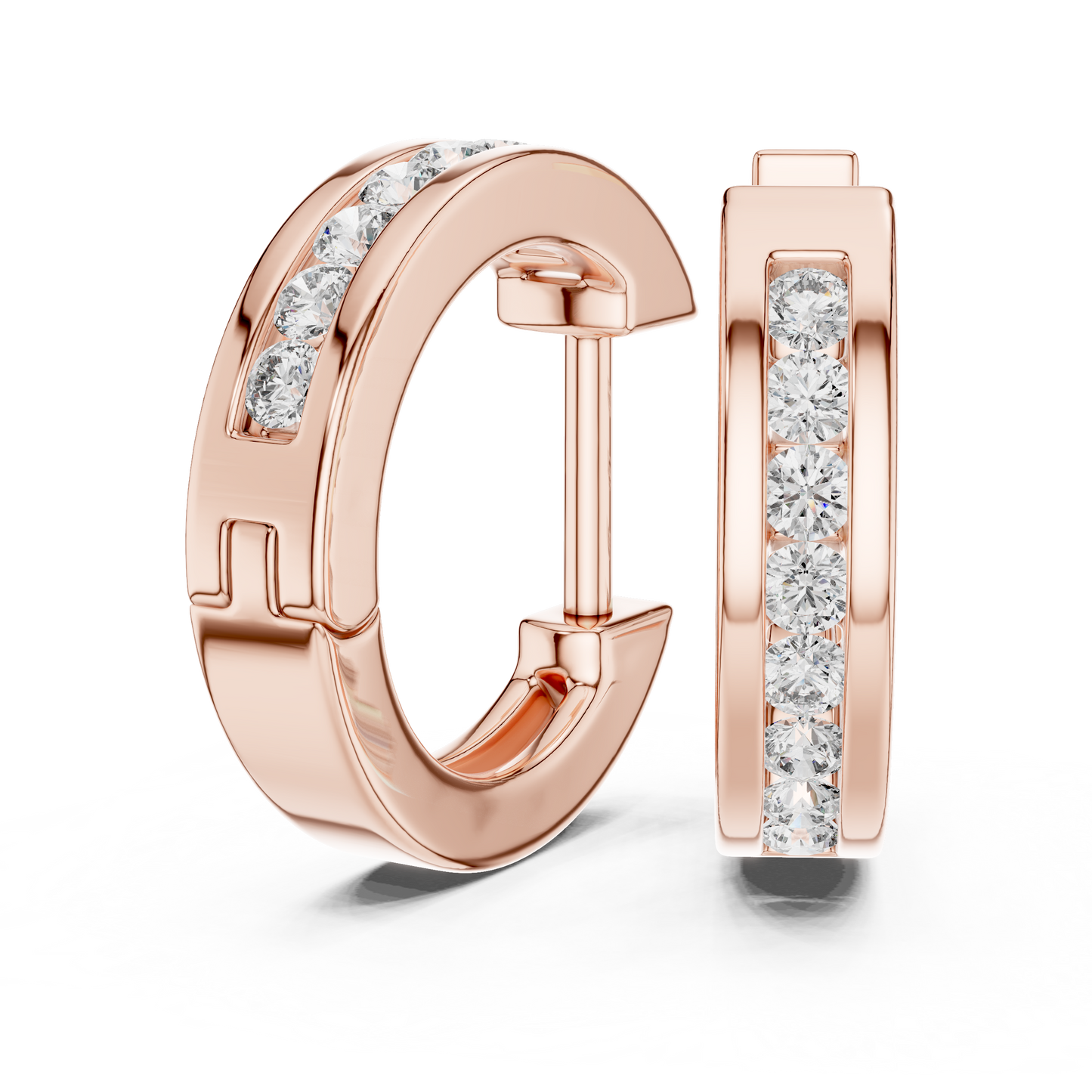Channel Set Round Cut Lab Grown Diamond Huggie Earrings