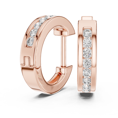 Channel Set Round Cut Lab Grown Diamond Huggie Earrings