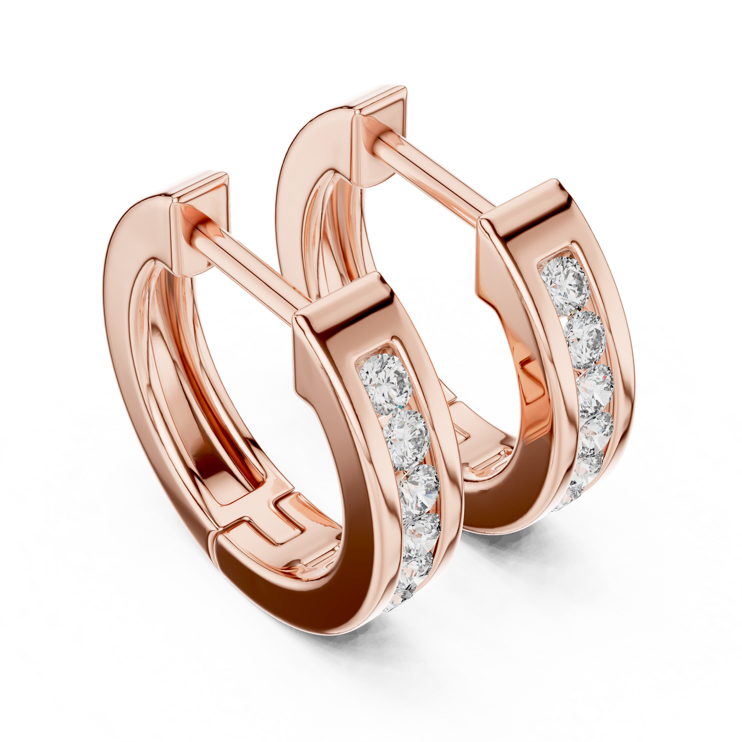 Channel Set Round Cut Lab Grown Diamond Huggie Earrings
