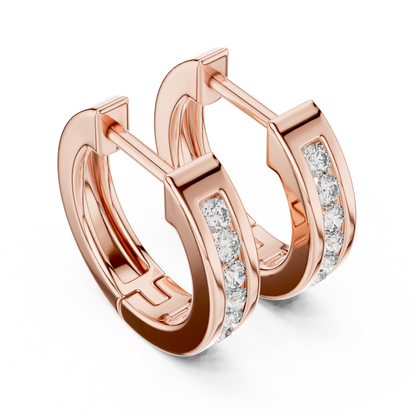 Channel Set Round Cut Lab Grown Diamond Huggie Earrings