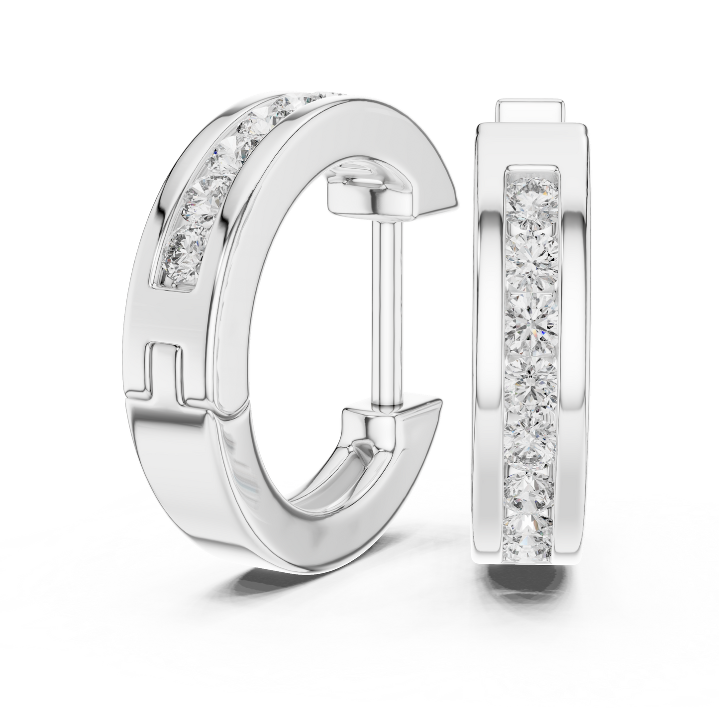 Channel Set Round Cut Lab Grown Diamond Huggie Earrings