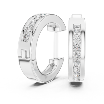 Channel Set Round Cut Lab Grown Diamond Huggie Earrings