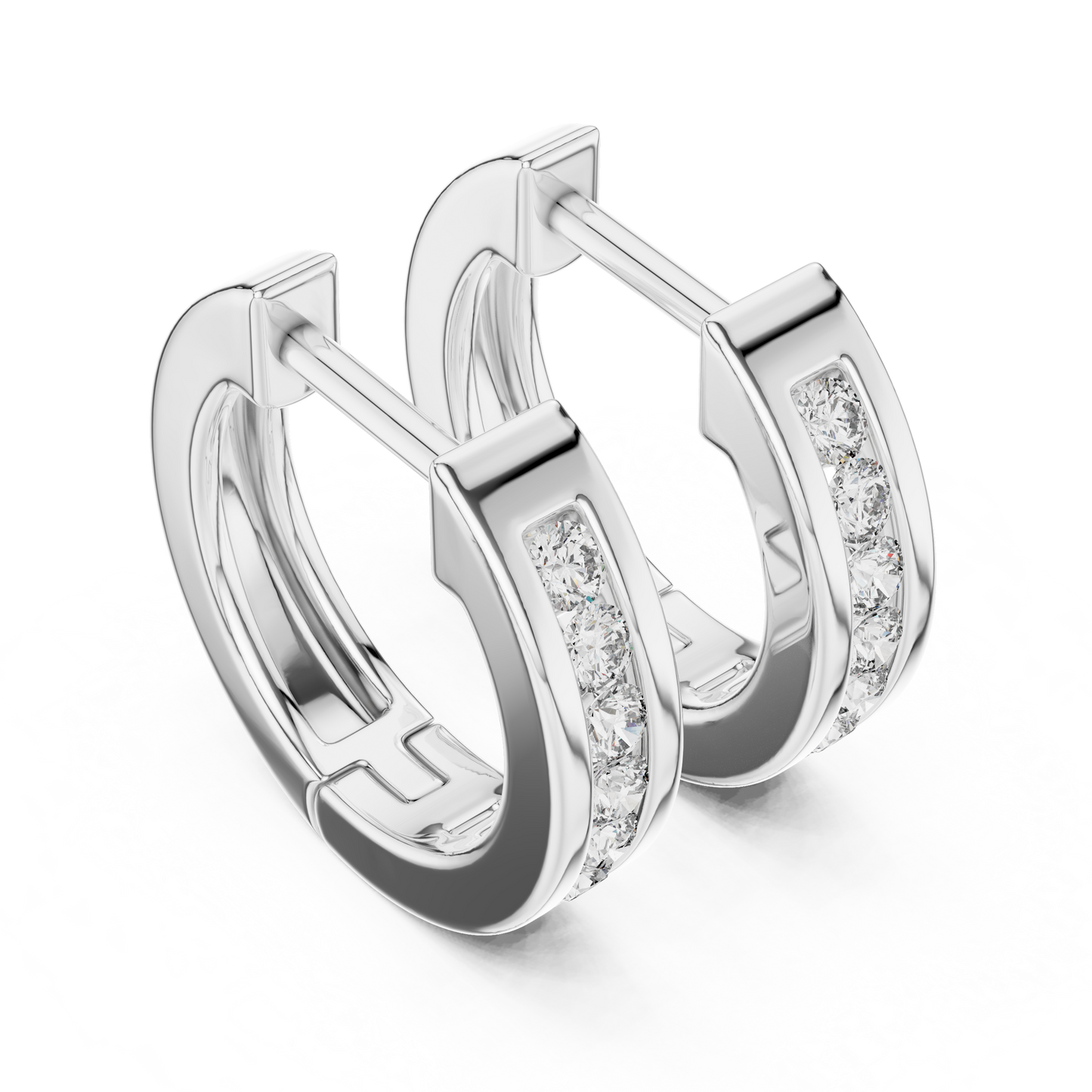Channel Set Round Cut Lab Grown Diamond Huggie Earrings