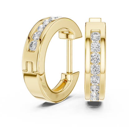 Channel Set Round Cut Lab Grown Diamond Huggie Earrings