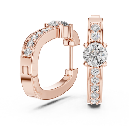 Center Round Lab Grown Diamond Pave Row Hoop Earrings