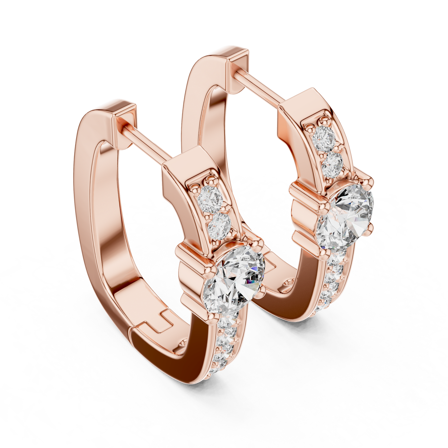 Center Round Lab Grown Diamond Pave Row Hoop Earrings