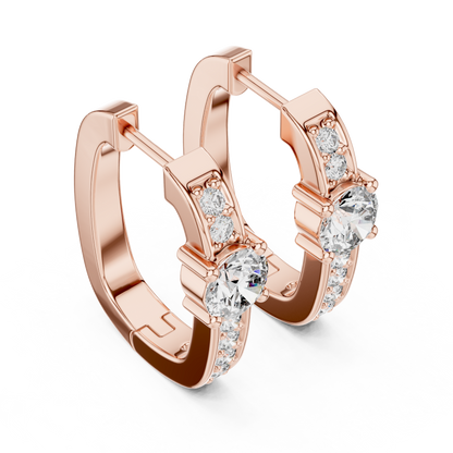 Center Round Lab Grown Diamond Pave Row Hoop Earrings