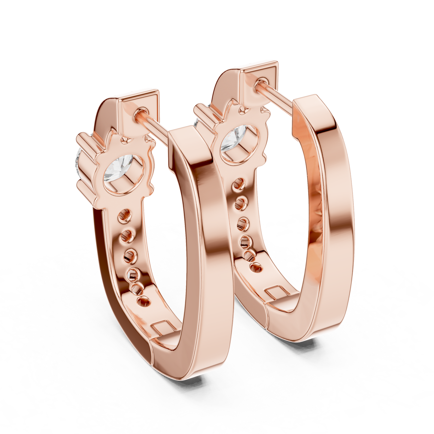 Center Round Lab Grown Diamond Pave Row Hoop Earrings