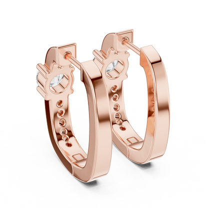 Center Round Lab Grown Diamond Pave Row Hoop Earrings