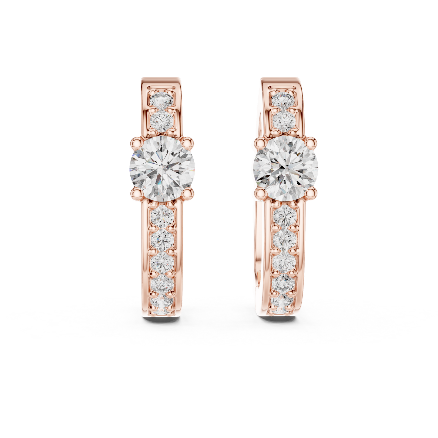 Center Round Lab Grown Diamond Pave Row Hoop Earrings