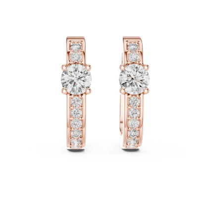 Center Round Lab Grown Diamond Pave Row Hoop Earrings