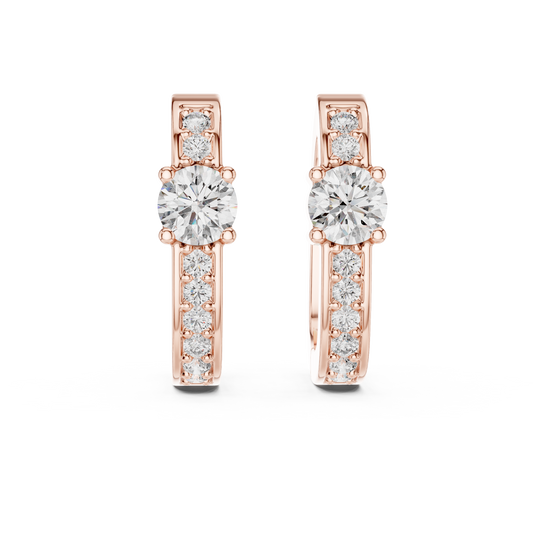 Center Round Lab Grown Diamond Pave Row Hoop Earrings