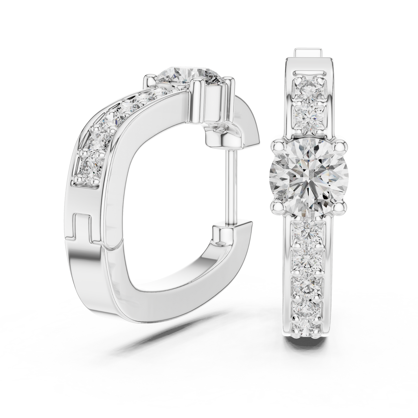 Center Round Lab Grown Diamond Pave Row Hoop Earrings