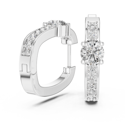 Center Round Lab Grown Diamond Pave Row Hoop Earrings